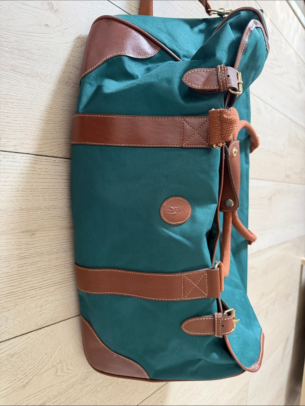 VINTAGE Ralph Lauren Green Canvas and Brown Leather Duffle Bag